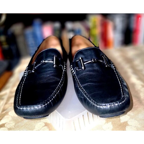 Men's 1901 Black Leather Bit Driving Shoes Loafers Casual Slip-on 10M - Picture 6 of 15
